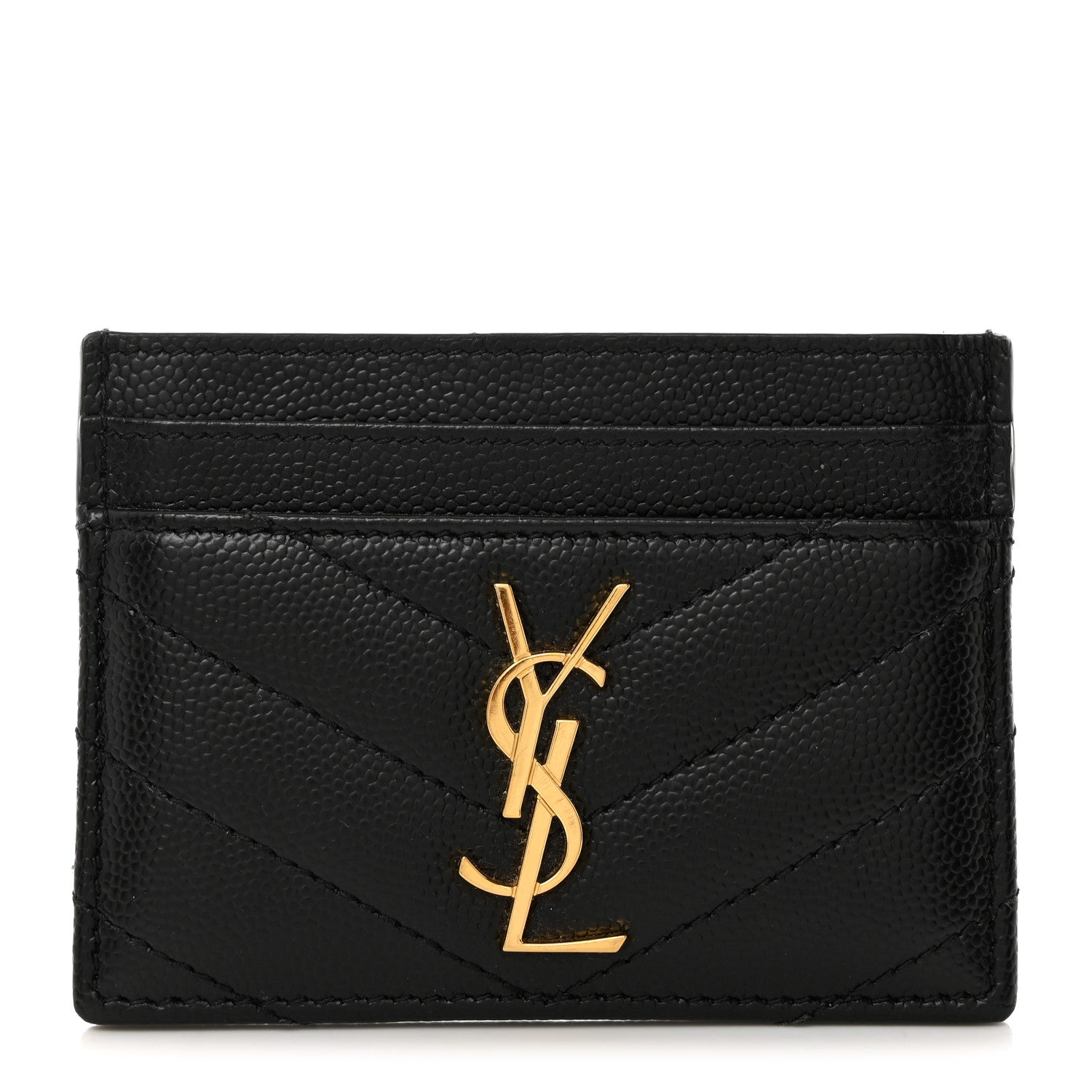 Saint Laurent Grain De Poudre Matelasse Chevron Monogram Credit Card Case Black 1 of 9