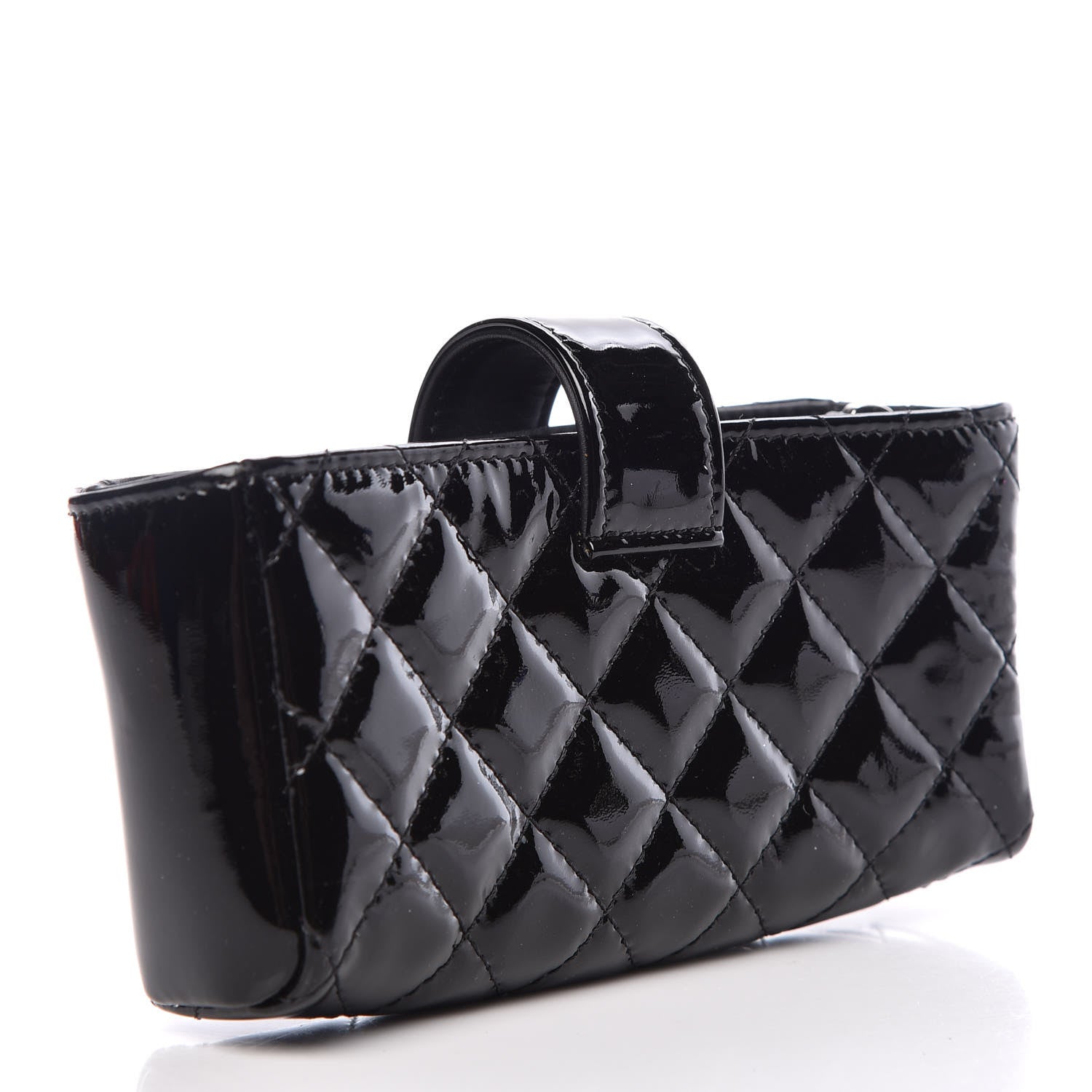 Chanel Patent Quilted Mini Phone Holder Clutch Black 3 of 8