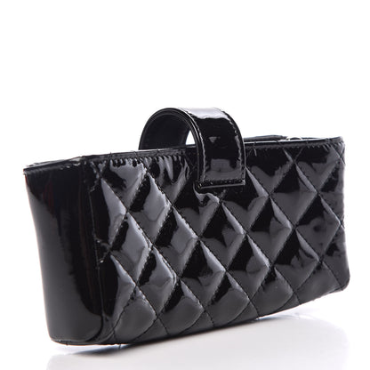 Chanel Patent Quilted Mini Phone Holder Clutch Black 3 of 8
