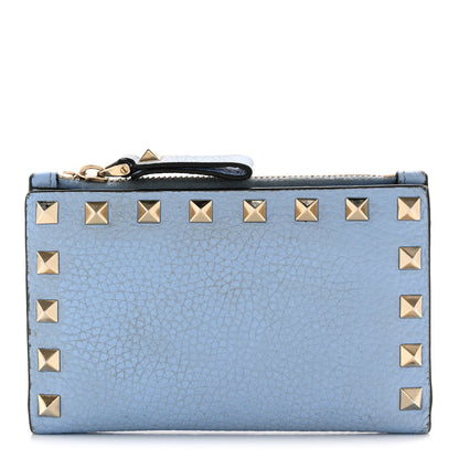 Valentino Garavani Grainy Calfskin Rockstud Coin Purse Card Holder Niagara 1 of 11