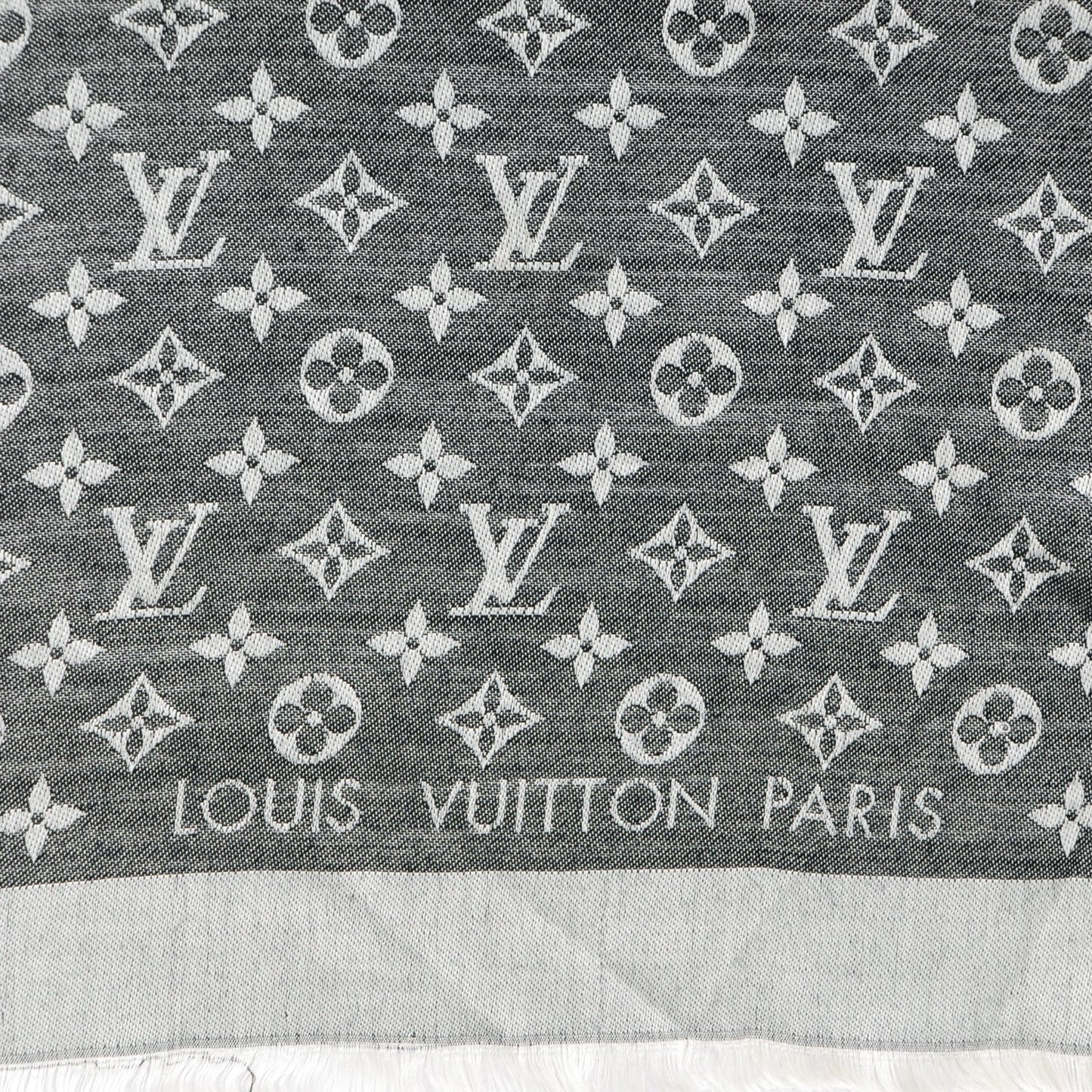 Wool Silk Monogram Denim Shawl Black