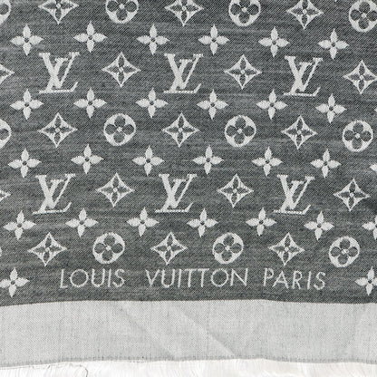 Louis Vuitton Wool Silk Monogram Denim Shawl Black 4 of 5