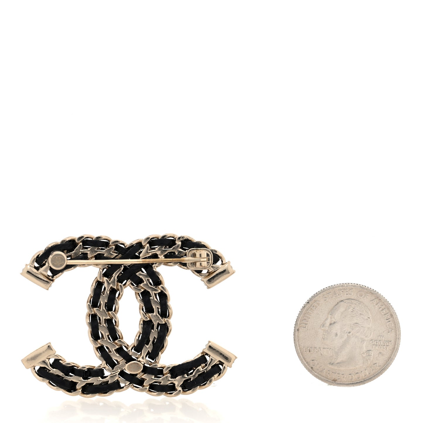 Lambskin Crystal CC Chain Brooch Black Gold