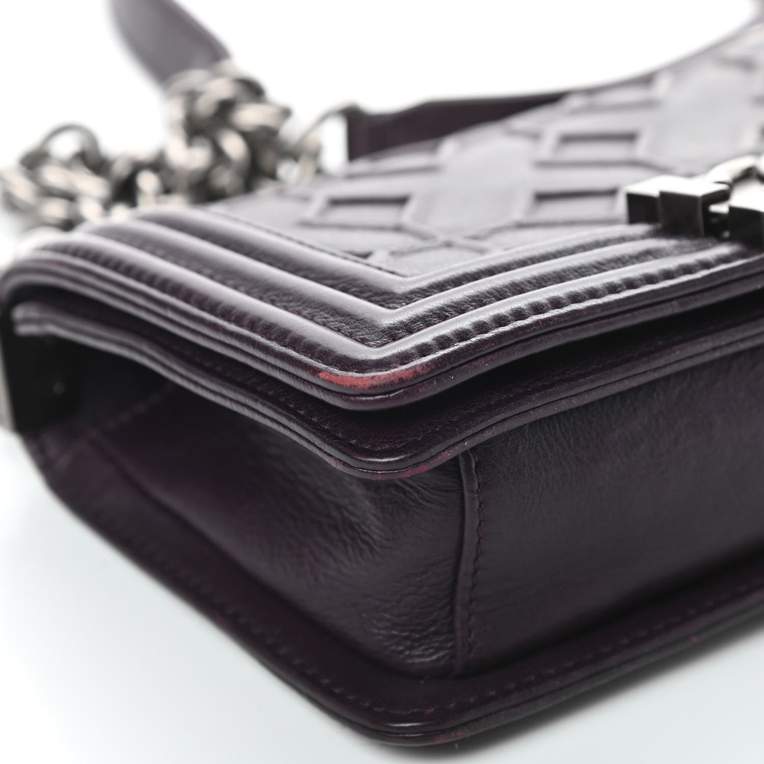 Chanel Calfskin Crystal Embossed Small Boy Flap Plum 10 of 15