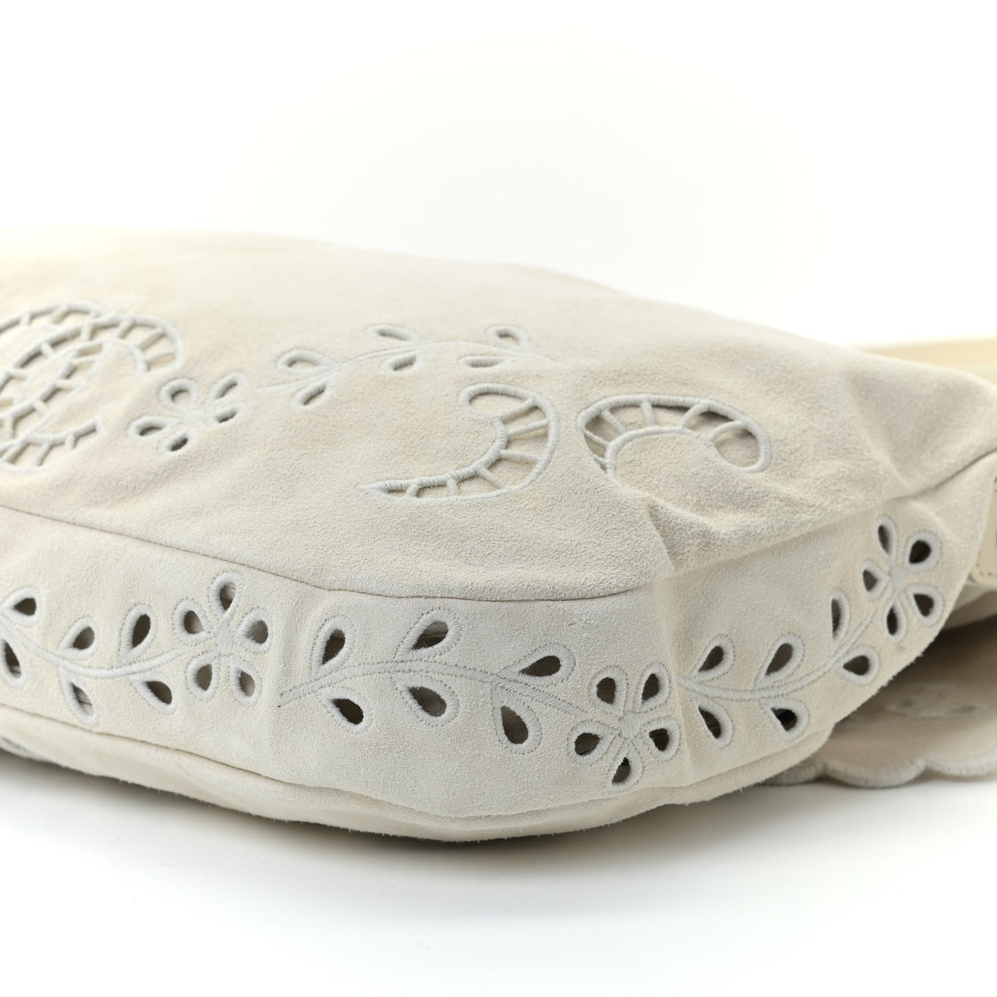 Suede Embroidered Flap White