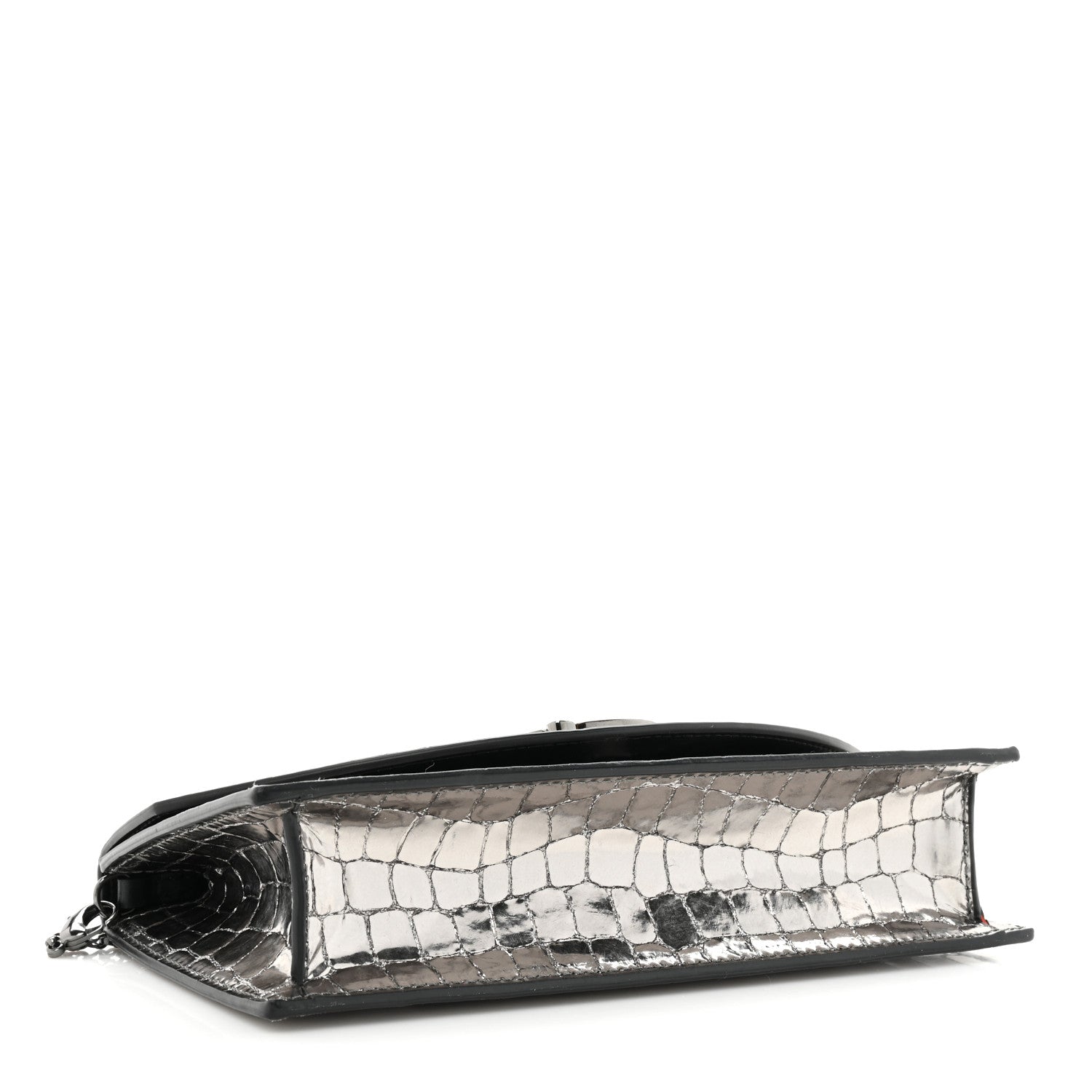 Christian Louboutin Metallic Embossed Crocodile Loubi54 Crossbody Clutch Silver 4 of 13