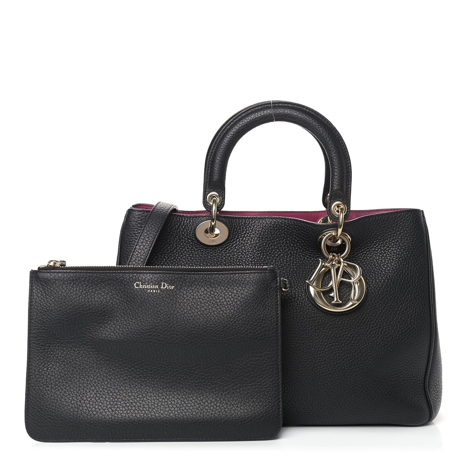 Christian Dior Bullcalf Medium Diorissimo Tote Black Rose Indien 1 of 15