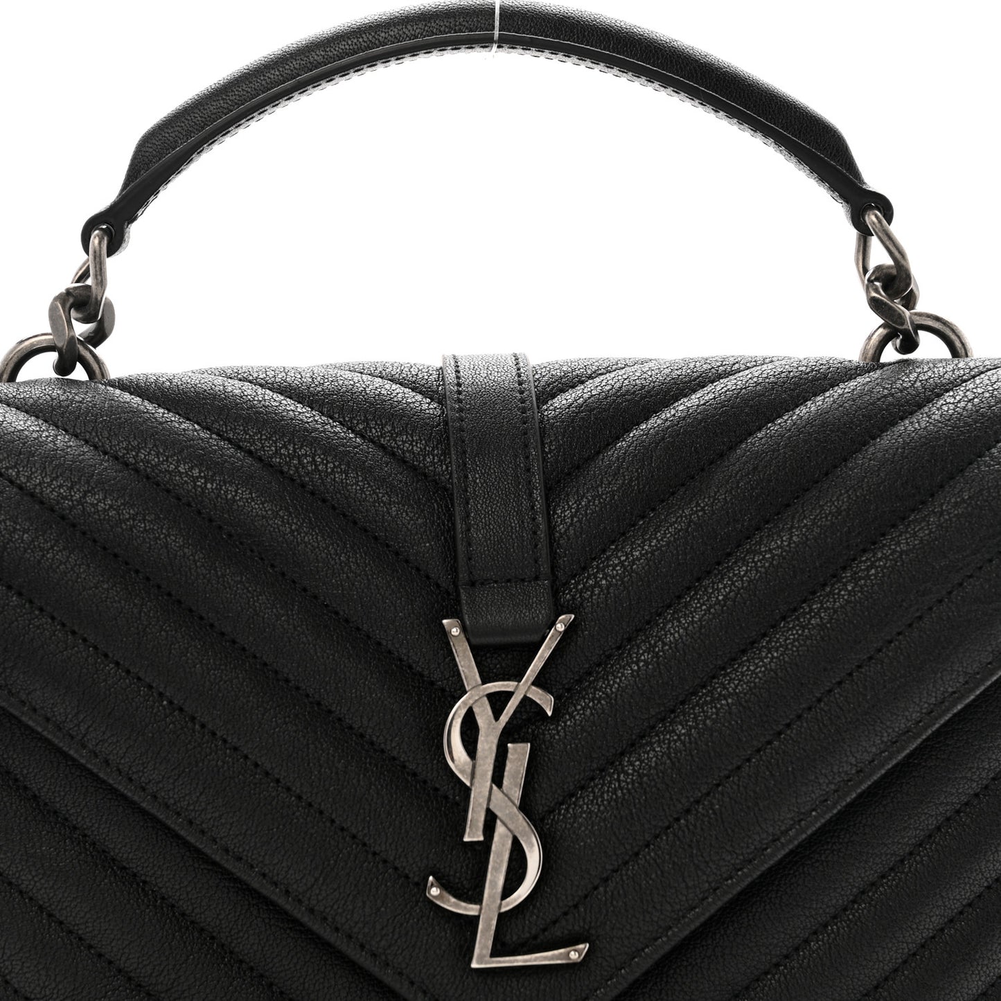 Sheepskin Matelasse Chevron Monogram Medium College Bag Black