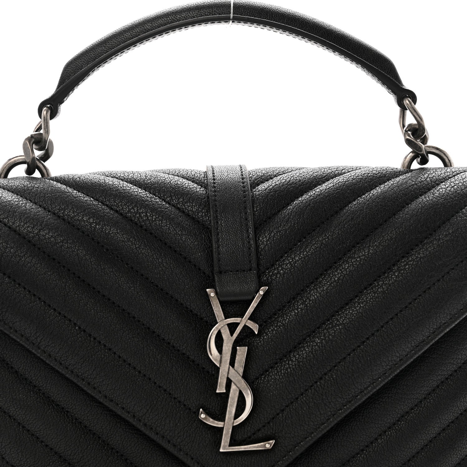 Saint Laurent Sheepskin Matelasse Chevron Monogram Medium College Bag Black 8 of 13