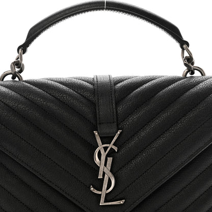 Saint Laurent Sheepskin Matelasse Chevron Monogram Medium College Bag Black 8 of 13