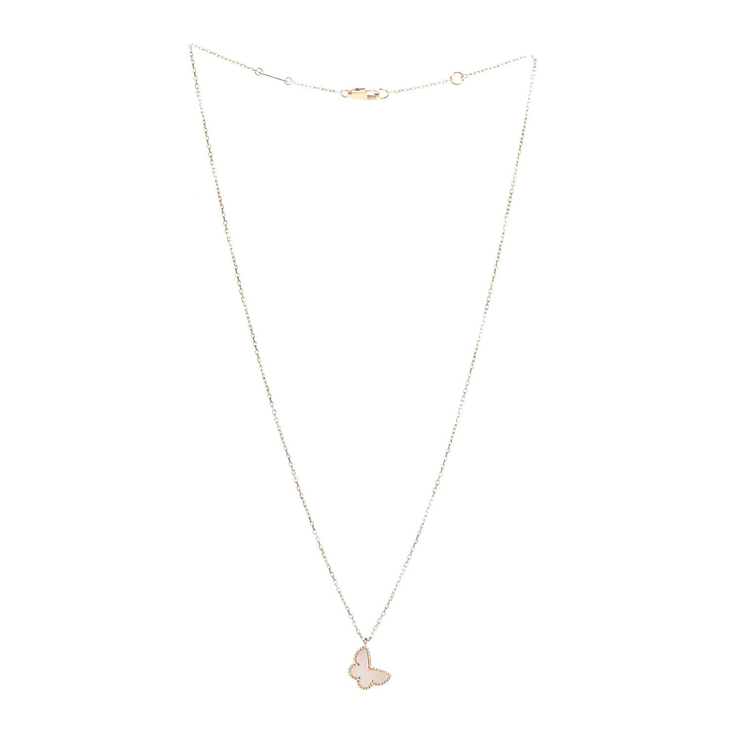 18K Yellow Gold Mother of Pearl Sweet Alhambra Butterfly Pendant Necklace