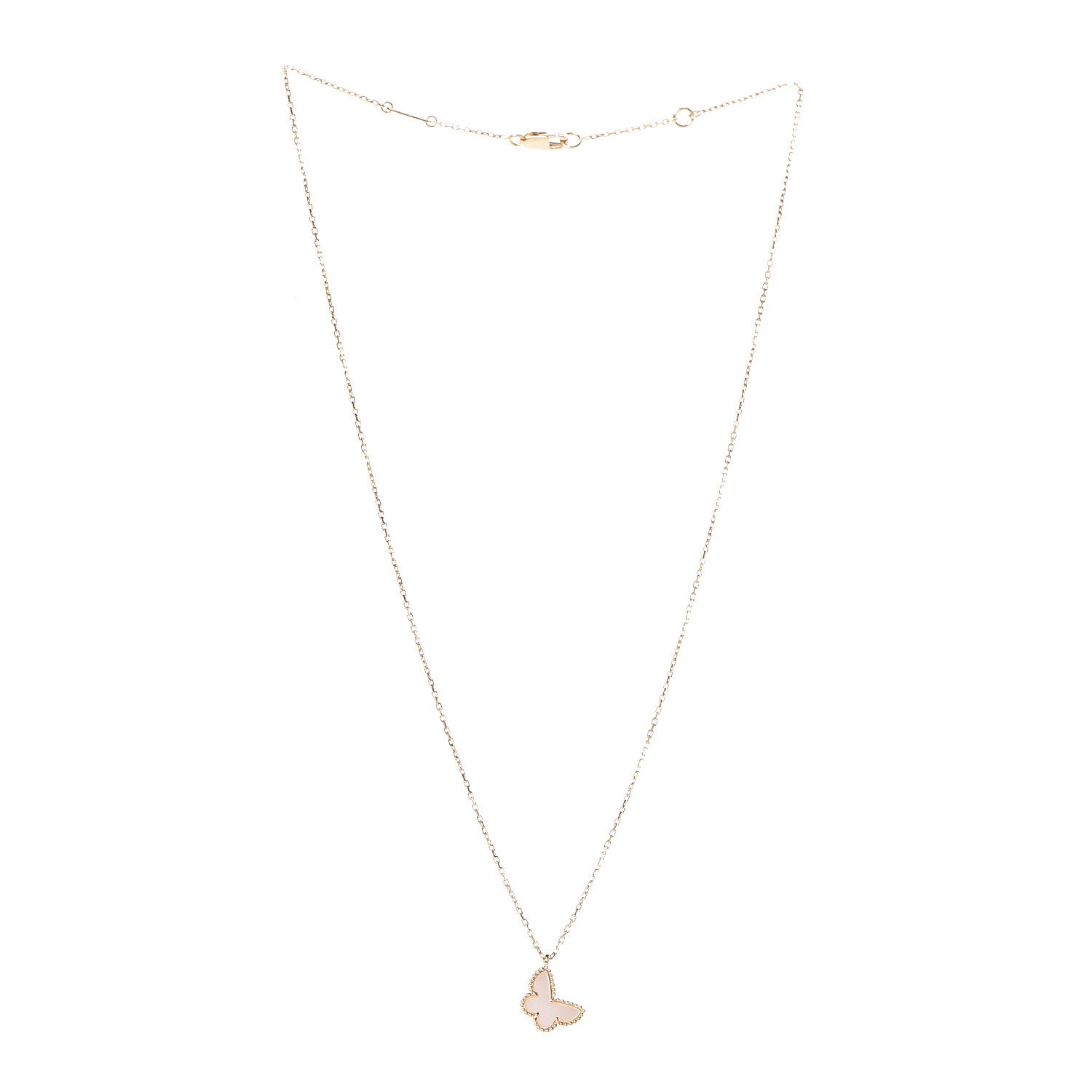 Van Cleef & Arpels 18K Yellow Gold Mother of Pearl Sweet Alhambra Butterfly Pendant Necklace 3 of 9