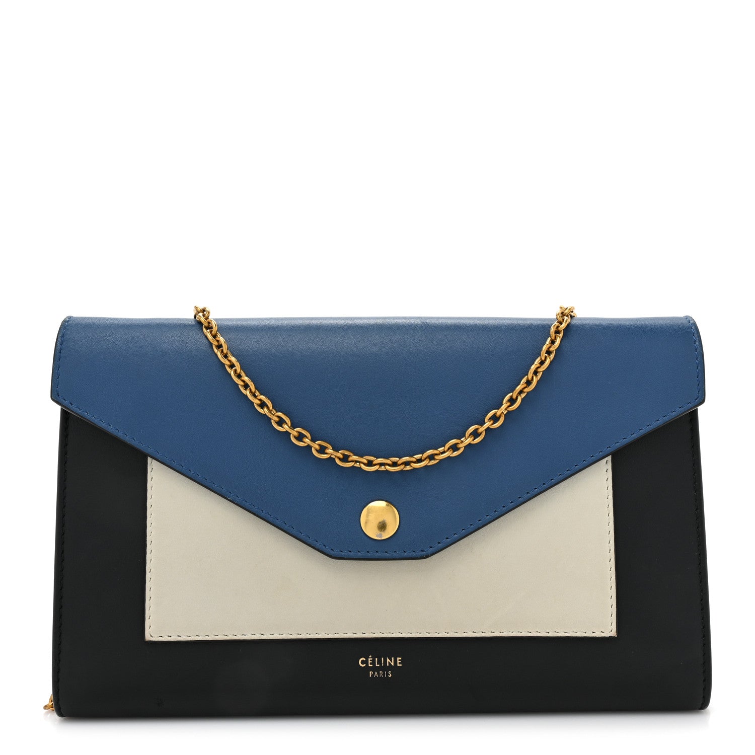 Celine Shiny Calfskin Large Pocket Flap On Chain Sea 1 of 14