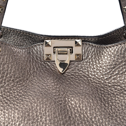Valentino Garavani Metallic Alce Printed Calfskin Medium Rockstud Tote Sasso 9 of 14