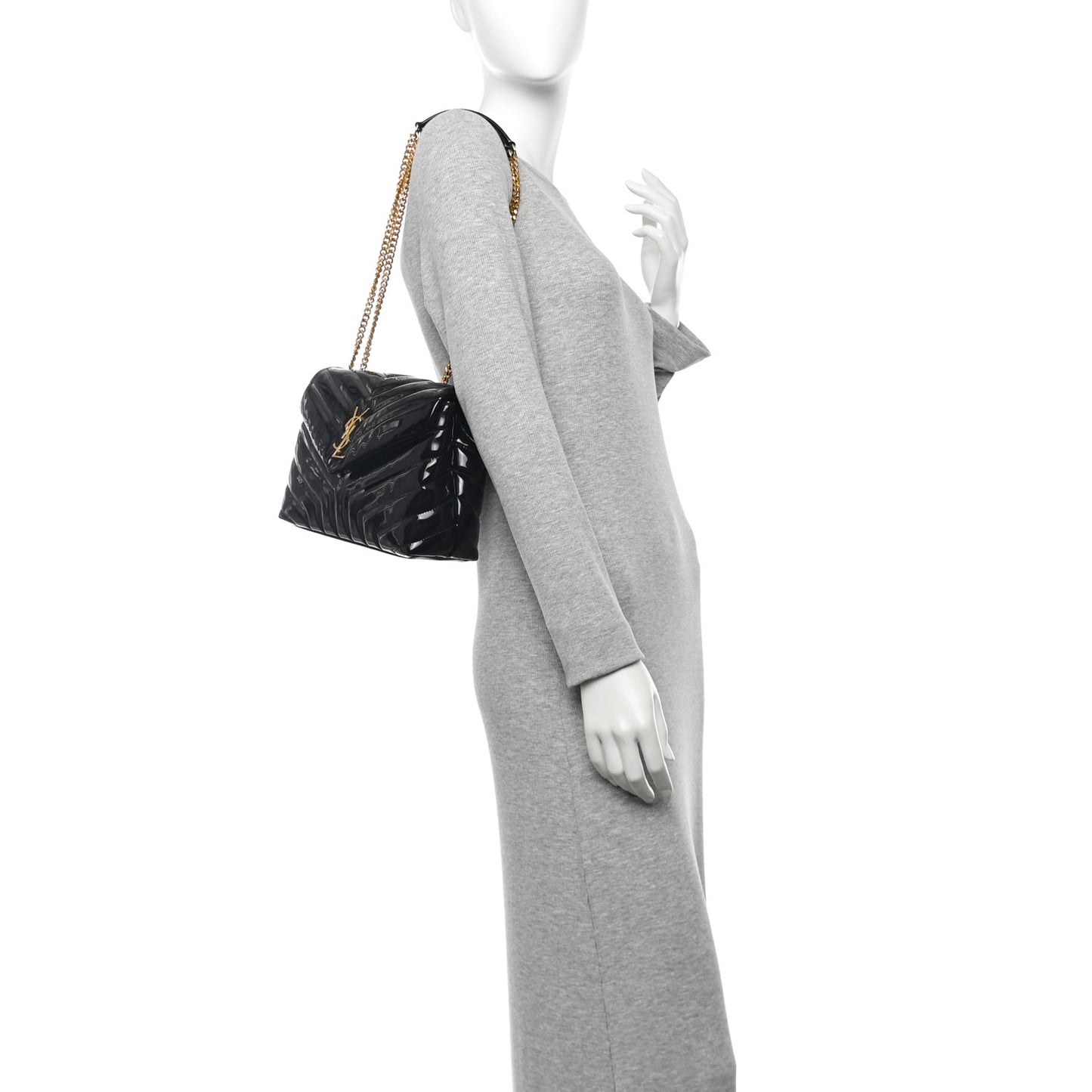 Patent Y Quilted Monogram Small Loulou Chain Satchel Black