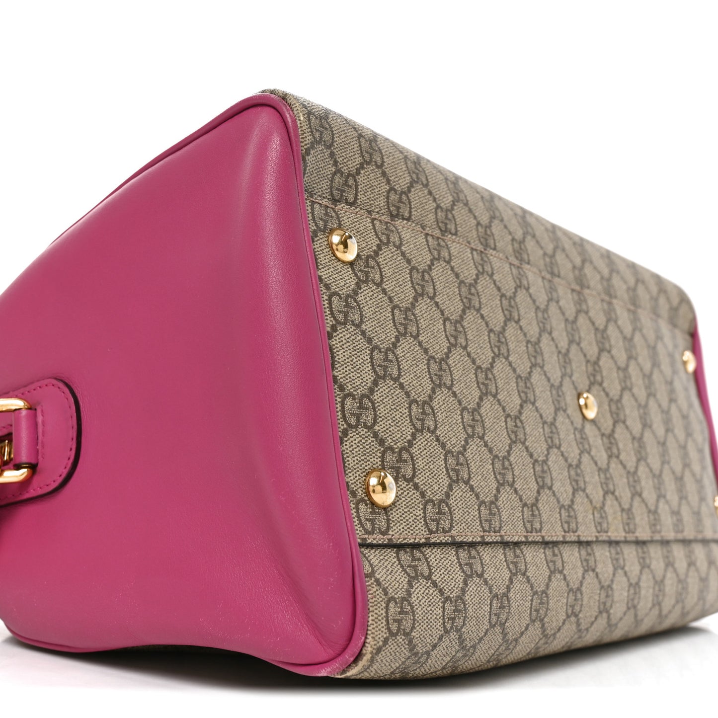 GG Supreme Monogram Medium Boston Beige Hibiscus Red New Rosette