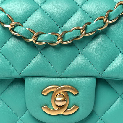 Chanel Lambskin Quilted Mini Rectangular Flap  Turquoise 8 of 10