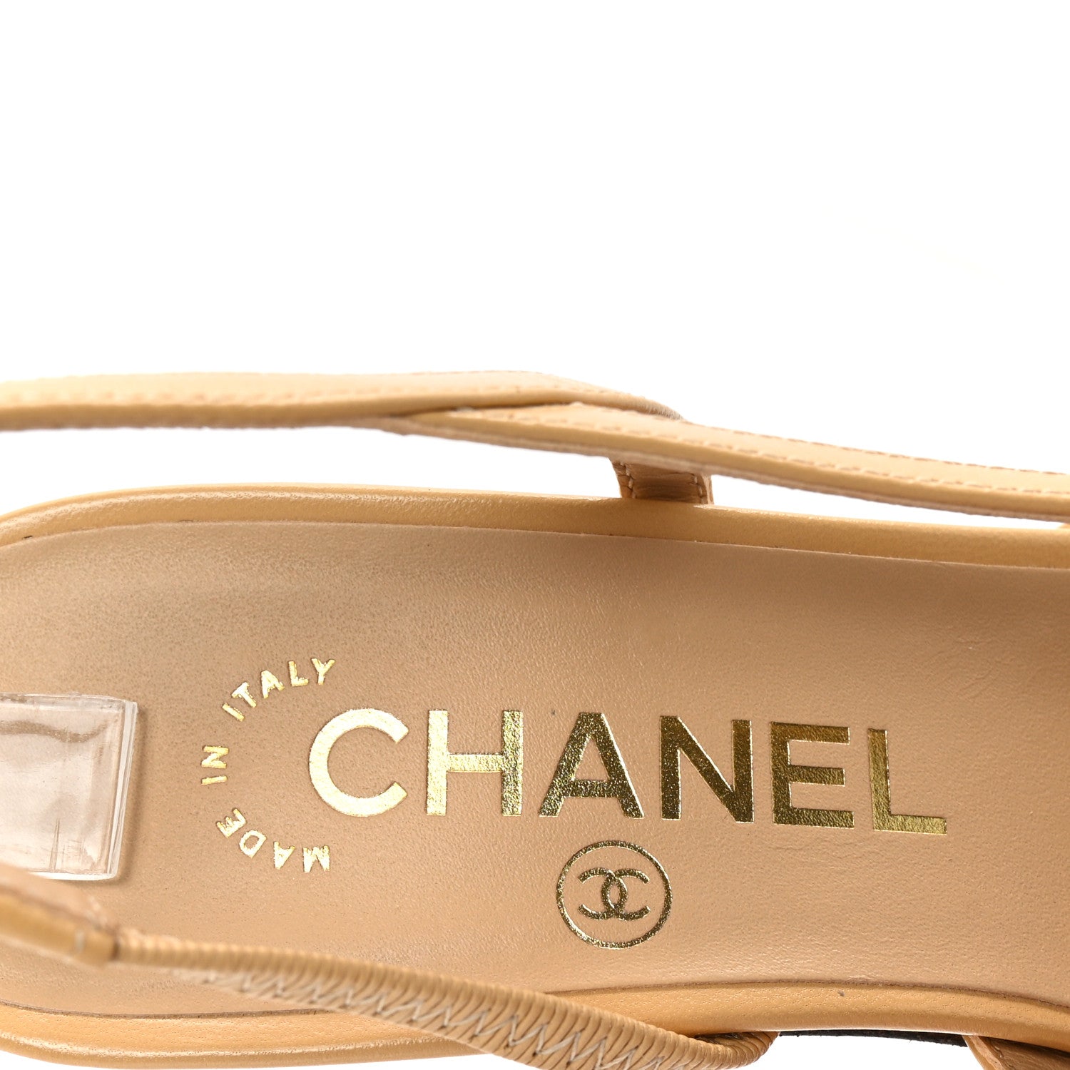 Chanel Goatskin Grosgrain Cap Toe CC Slingback Pumps 37 Beige Black 8 of 9