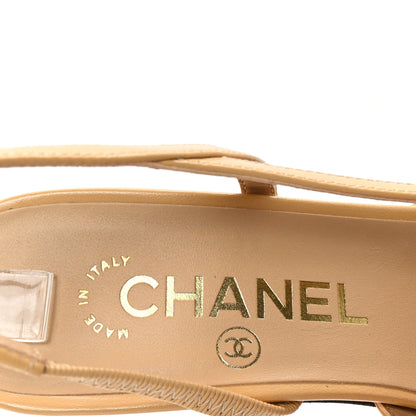 Chanel Goatskin Grosgrain Cap Toe CC Slingback Pumps 37 Beige Black 8 of 9