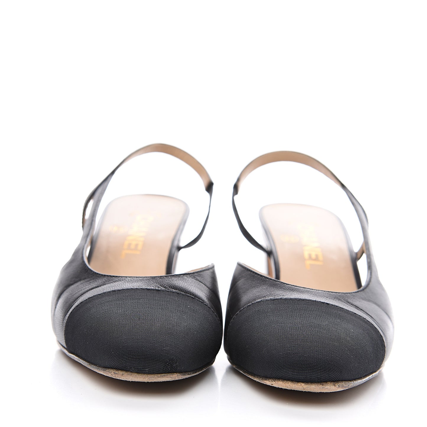 Goatskin Grosgrain Cap Toe CC Slingback Sandals 38 Black