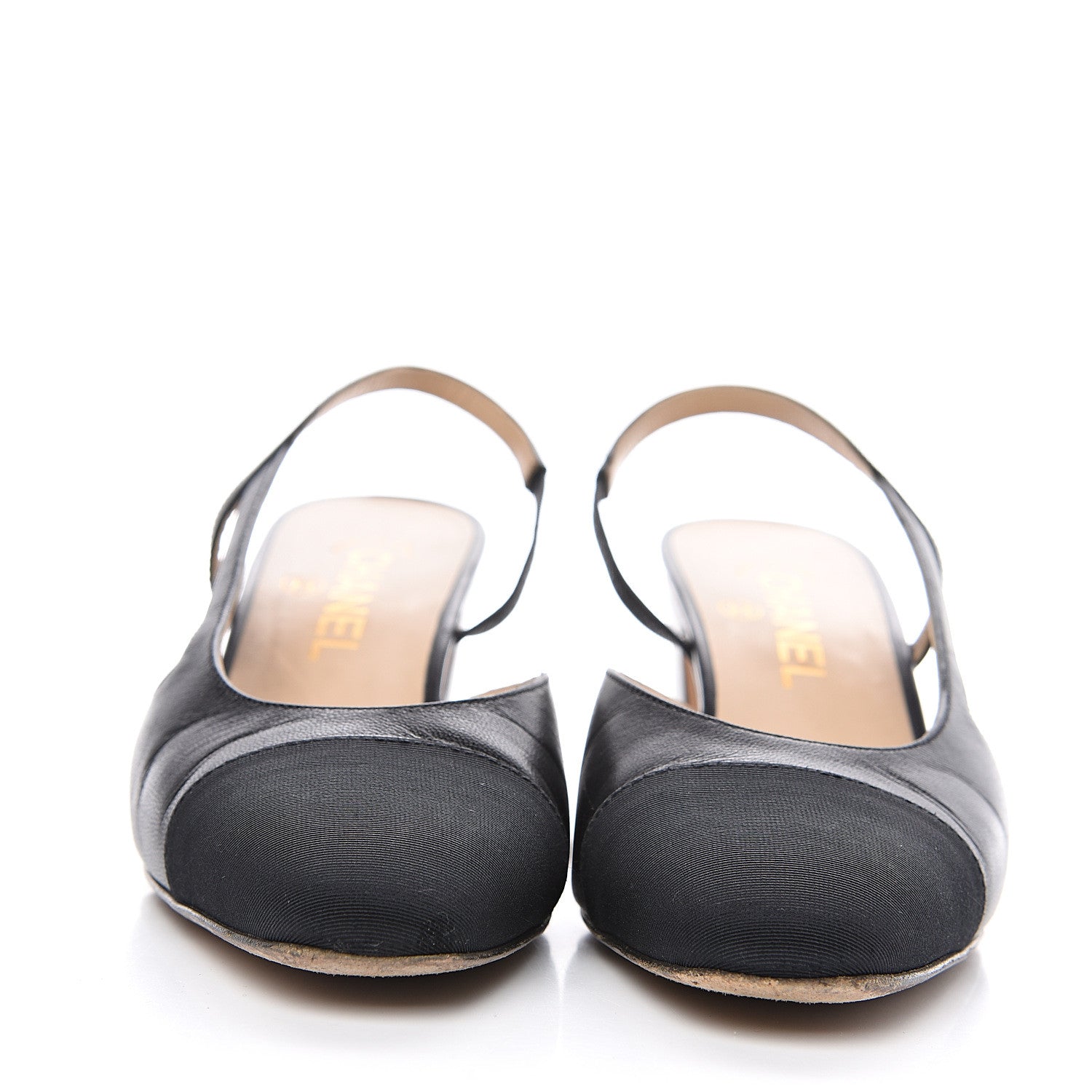 Chanel Goatskin Grosgrain Cap Toe CC Slingback Sandals 38 Black 2 of 10