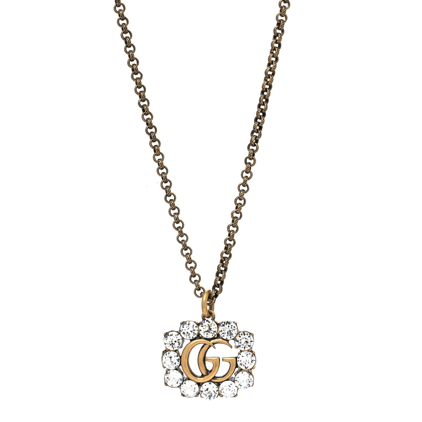 Crystal Embellished Double G Necklace Aged Gold