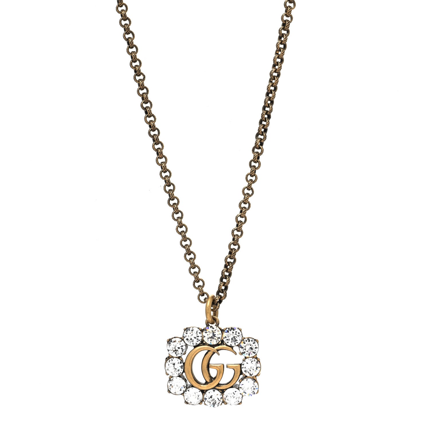 Gucci Crystal Embellished Double G Necklace Aged Gold 1 of 5