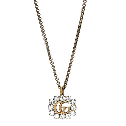Gucci Crystal Embellished Double G Necklace Aged Gold 1 of 5