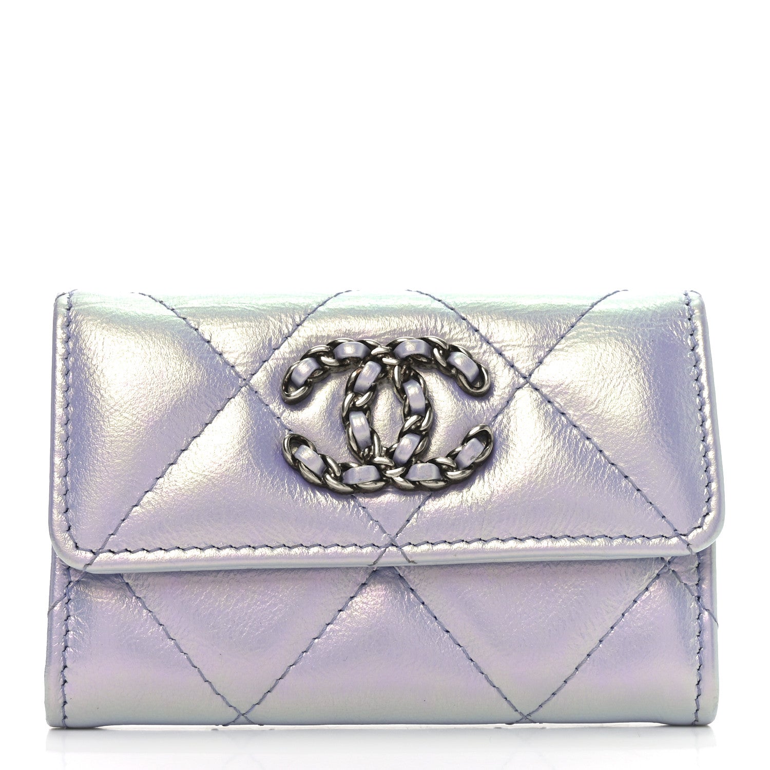 Chanel Iridescent Calfskin Quilted Chanel 19 Flap Card Holder Light Purple 1 of 8