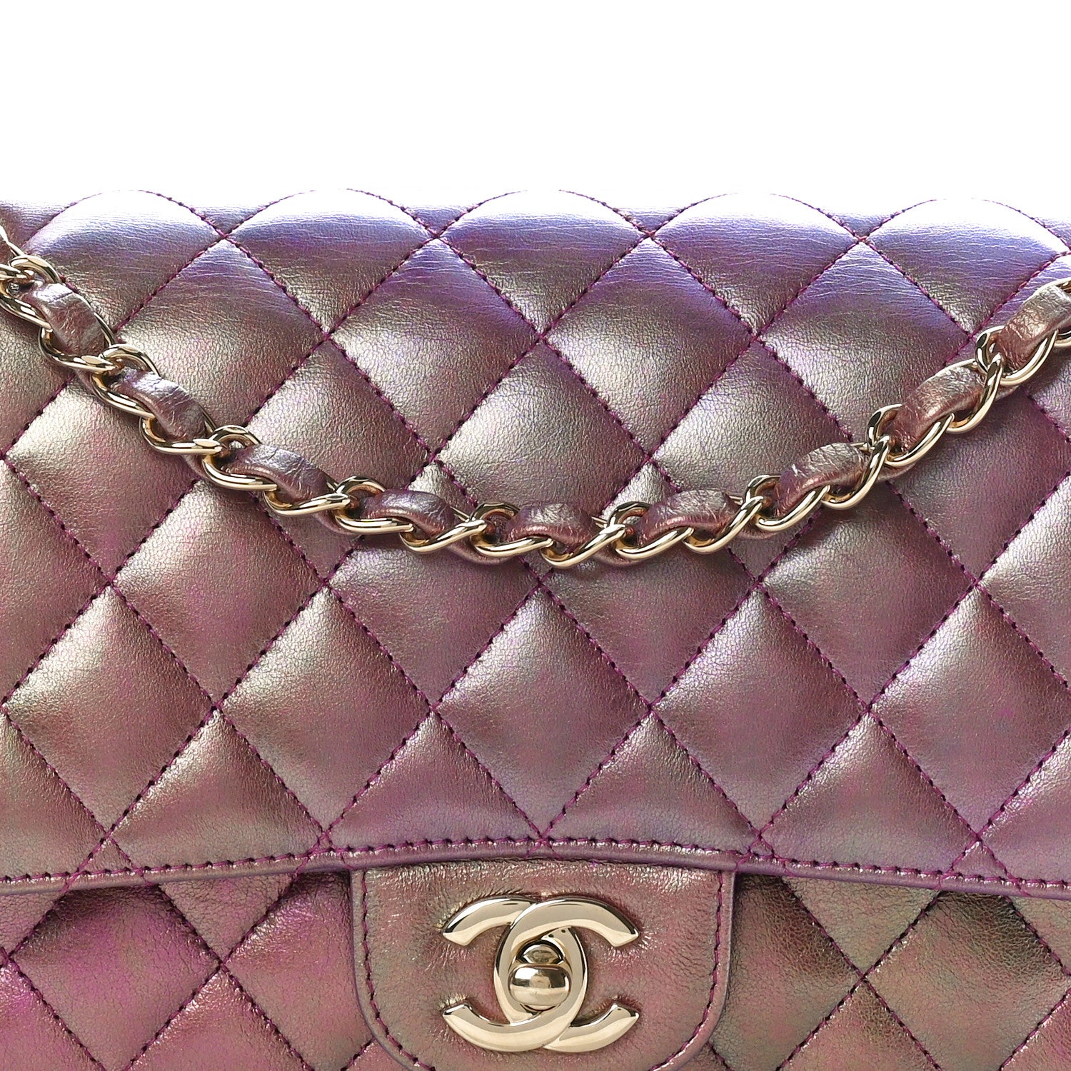 Chanel Iridescent Lambskin Quilted Medium Double Flap Purple 8 of 10
