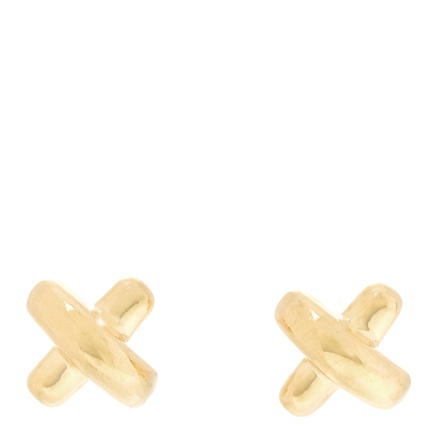 Tiffany 18K Yellow Gold 5mm Cross Stitch Earrings 1 of 5