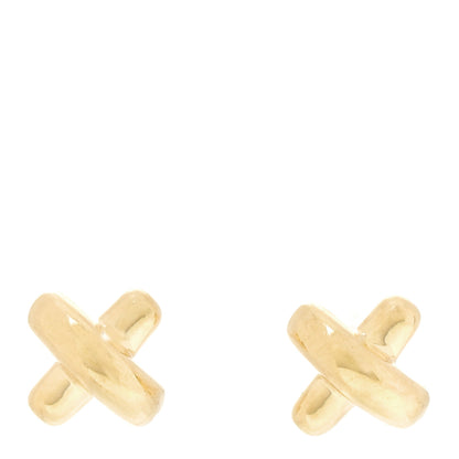 Tiffany 18K Yellow Gold 5mm Cross Stitch Earrings 1 of 5