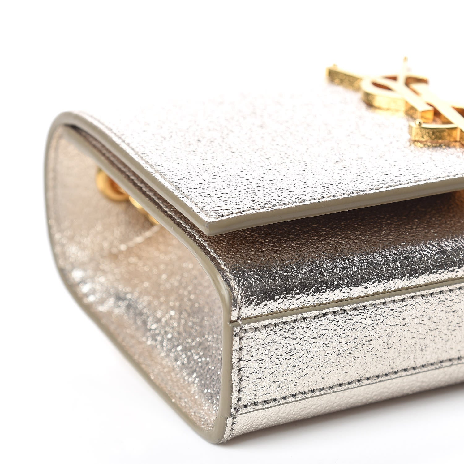 Saint Laurent Metallic Calfskin Small Classic Monogram Kate Satchel Pale Gold 6 of 9
