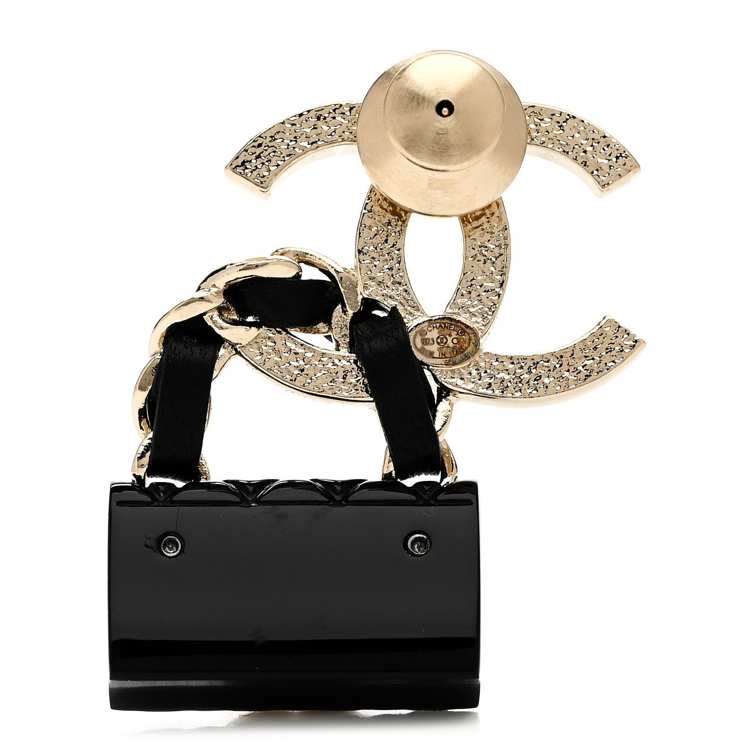 Chanel Metal Enamel CC Quilted Flap Brooch Gold Black 3 of 5