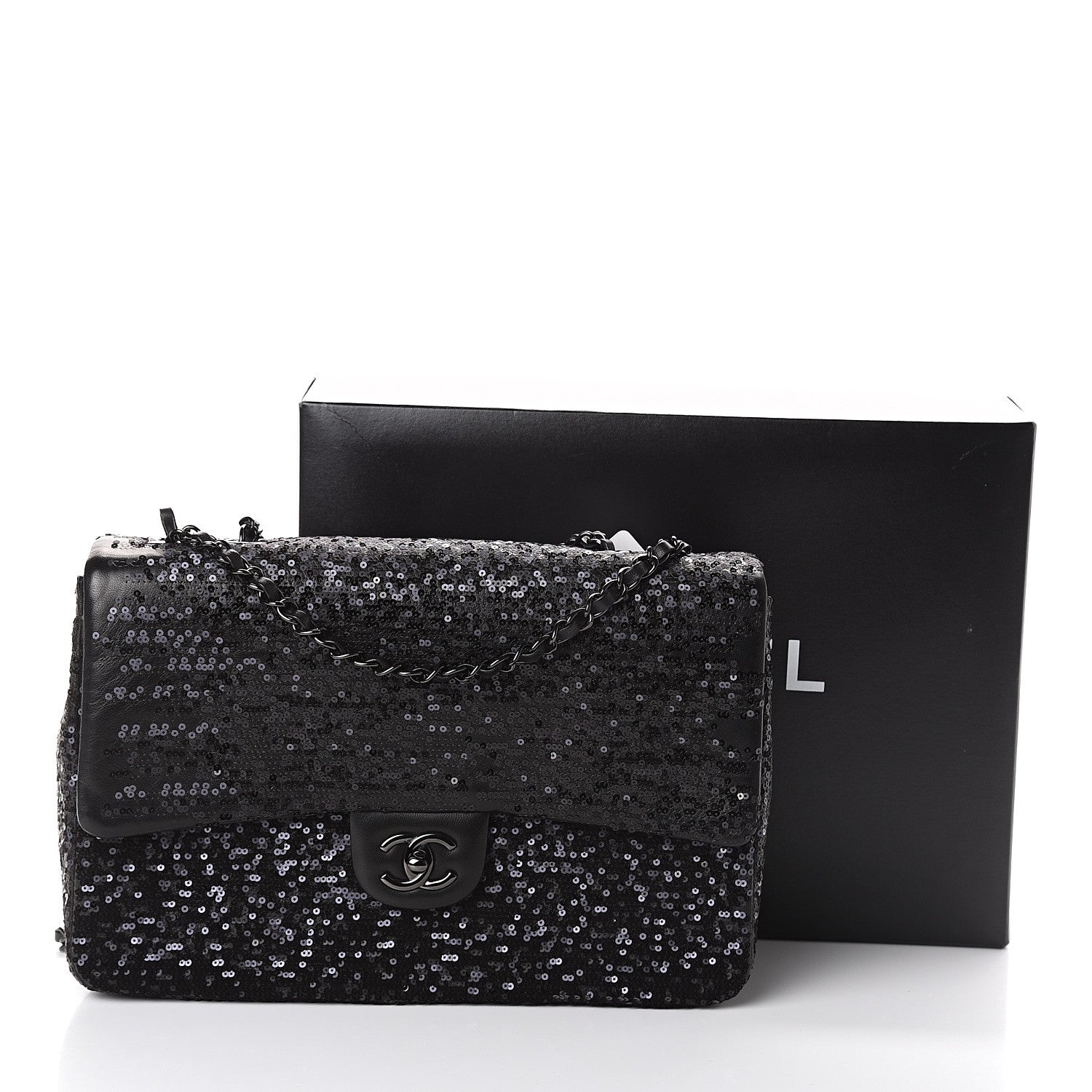 Chanel Sequin Lambskin Jumbo Moonlight on Water Flap Black 9 of 9