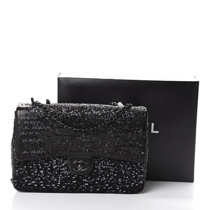 Chanel Sequin Lambskin Jumbo Moonlight on Water Flap Black 9 of 9