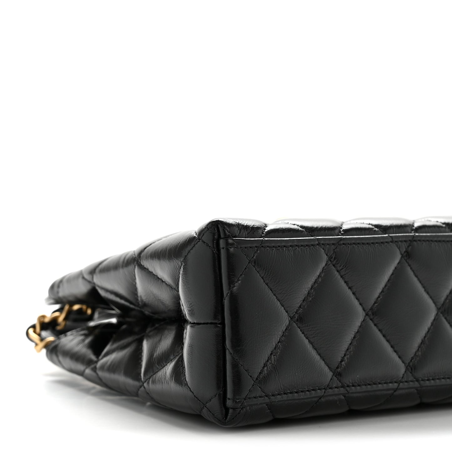 Shiny Aged Calfskin Quilted Nano Kelly Shopper Black