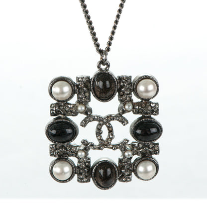 Chanel Crystal Pearl Bead CC Pendant Necklace Ruthenium 3 of 5
