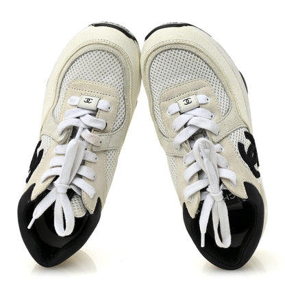 Chanel Mesh Suede Grained Calfskin Womens CC Sneakers 37 White Black 2 of 9