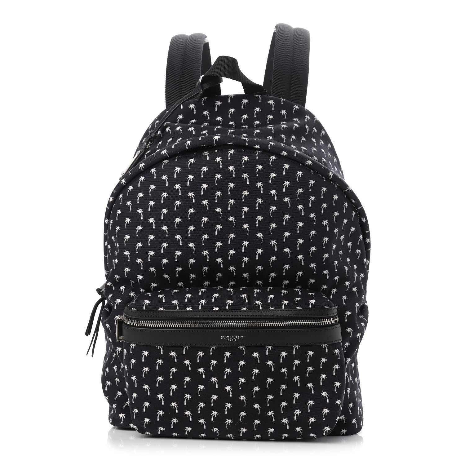 Saint Laurent Canvas Palm Tree Print City Backpack Black White 1 of 9