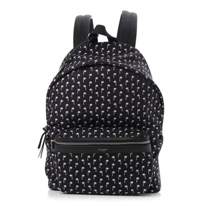 Saint Laurent Canvas Palm Tree Print City Backpack Black White 1 of 9