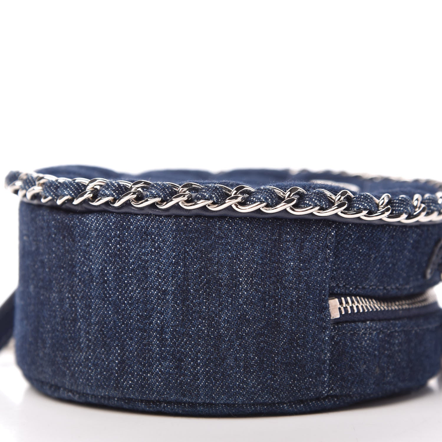 Chanel Denim Quilted Round Clutch With Chain Blue 7 of 11