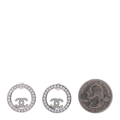 Chanel Crystal CC Round Earrings Silver 2 of 4
