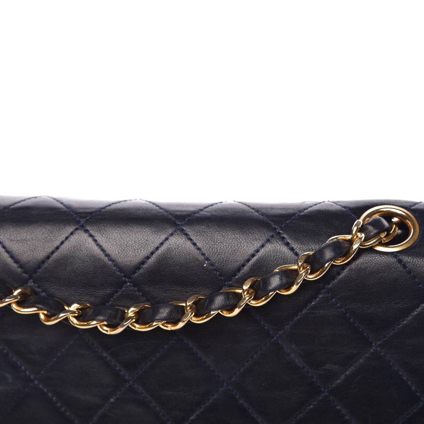 Lambskin Quilted Medium Double Flap Navy