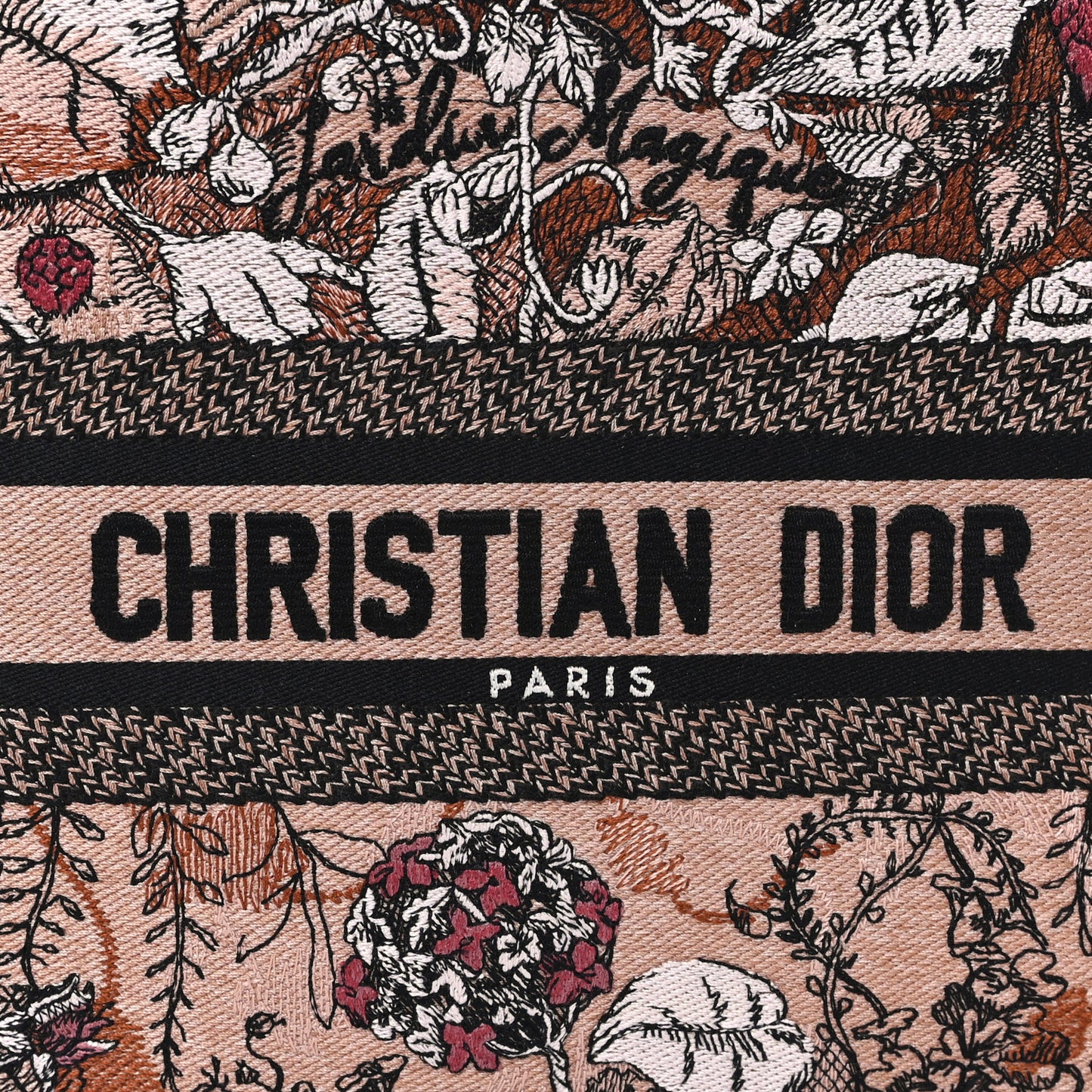 Canvas Embroidered Small Jardin Magique Book Tote Power Pink