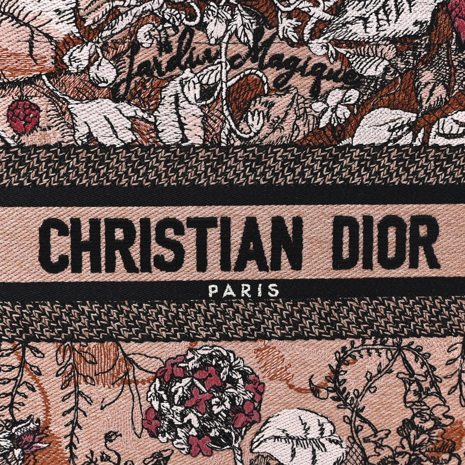 Christian Dior Canvas Embroidered Small Jardin Magique Book Tote Power Pink 8 of 10