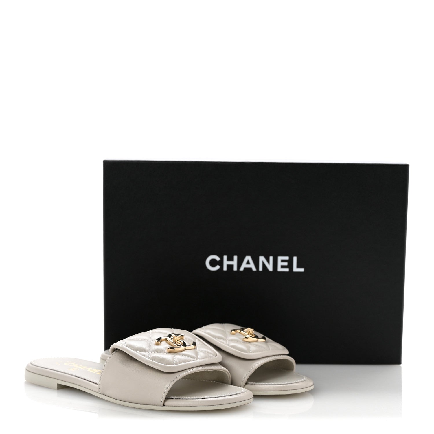 Chanel Lambskin Quilted Turnlock Flat Mules 35.5 Light Grey 12 of 12