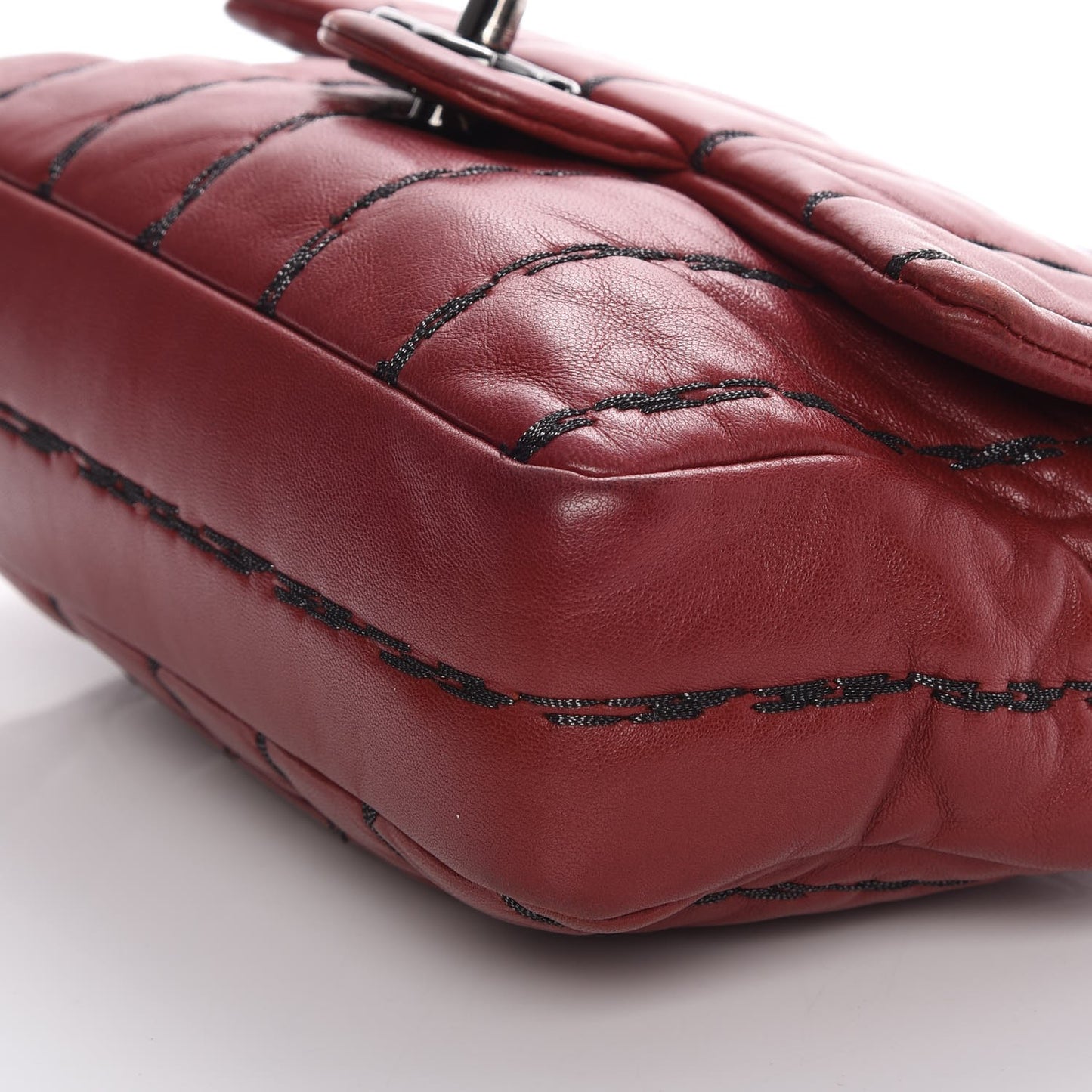 Lambskin Vertical Stitch Mini Flap Dark Red