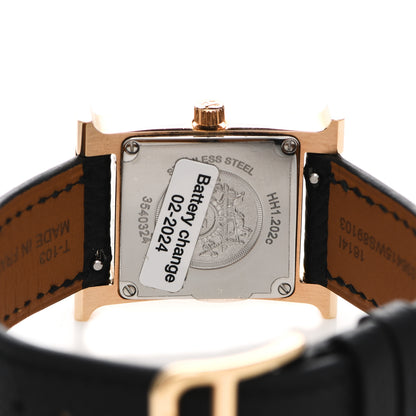 Hermes Stainless Steel Epsom Diamond Mother of Pearl 21mm Heure H Hour Quartz Watch Noir 4 of 5