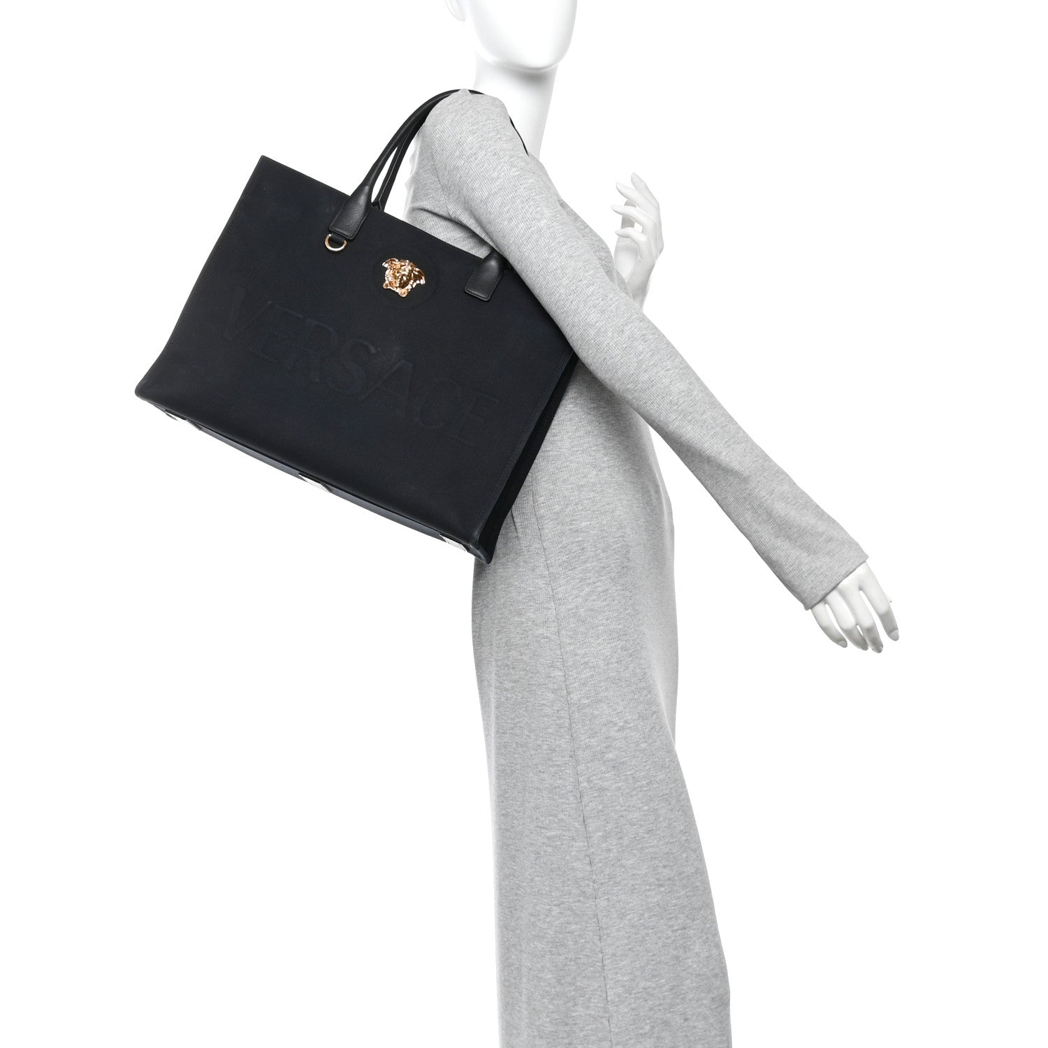 Versace Canvas Calfskin Large La Medusa Tote Bag Black 2 of 11